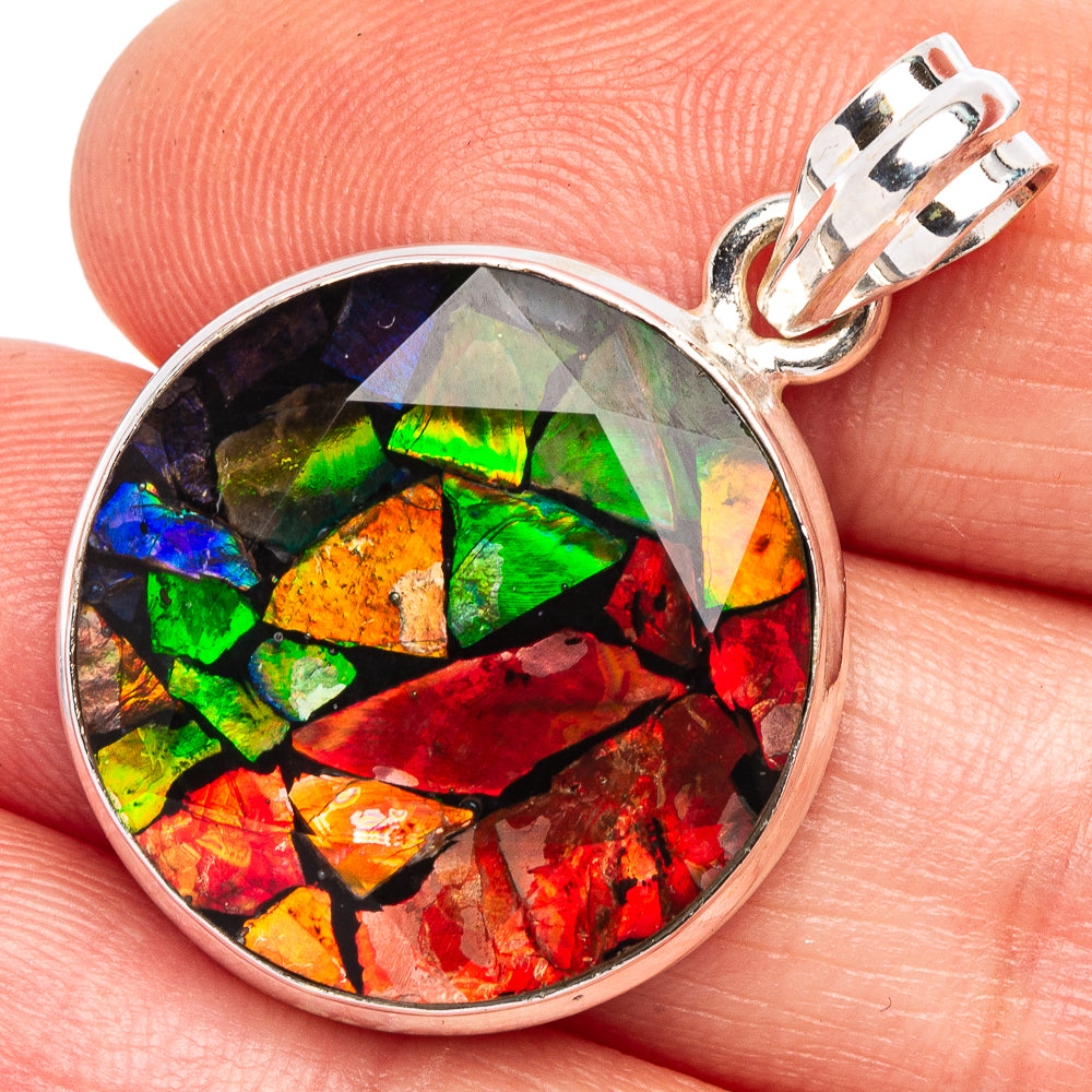 Rare Mosaic Ammolite Pendant 1 3/8" (925 Sterling Silver) P44955