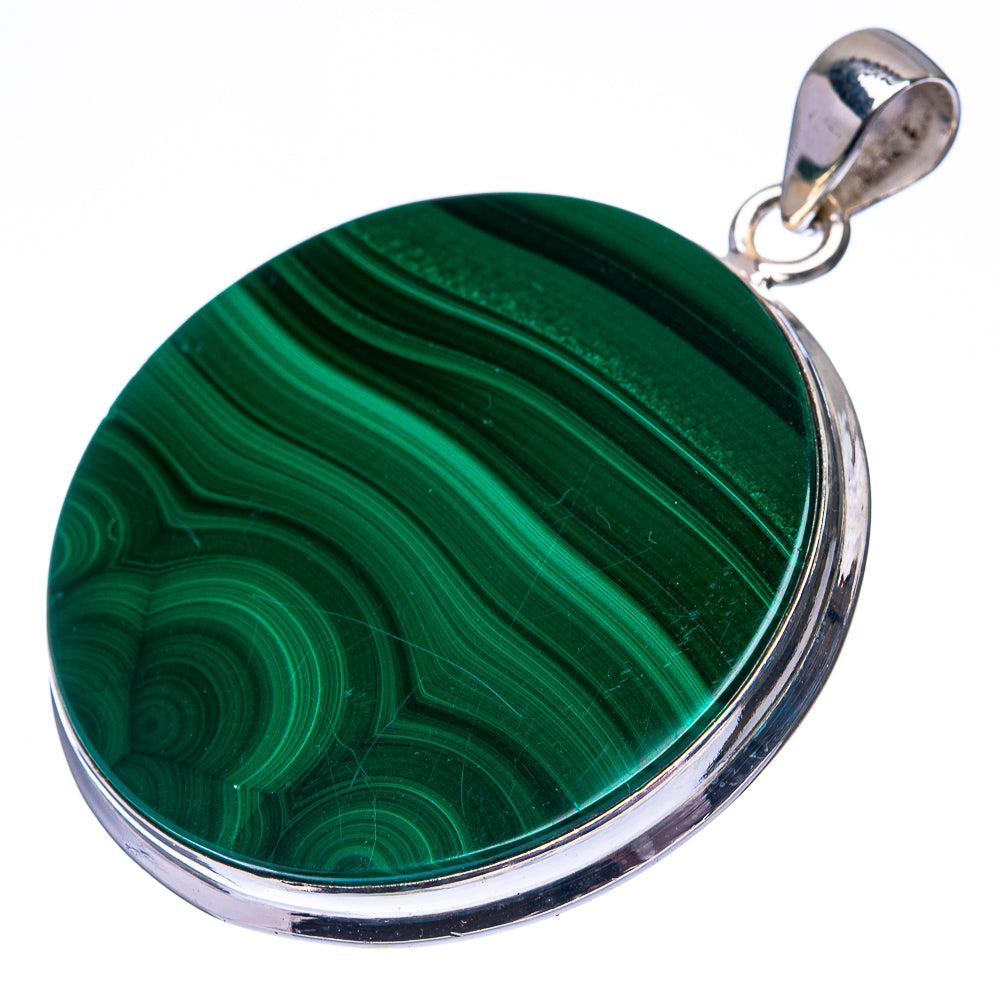 Malachite Coin 925 Sterling Silver Pendant 1 7/8" (925 Sterling Silver) PD38666