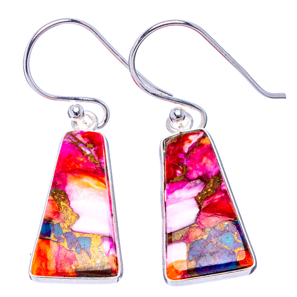Pink Dahlia Mohave Turquoise Earrings 1 3/8" (.925 Sterling Silver)