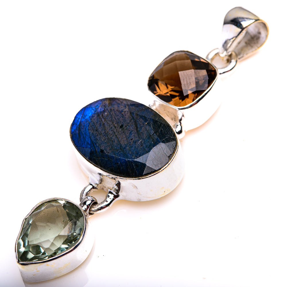 Labradorite, Green Amethyst, Smoky Quartz Pendant 2 1/8" (925 Sterling Silver) PD38596