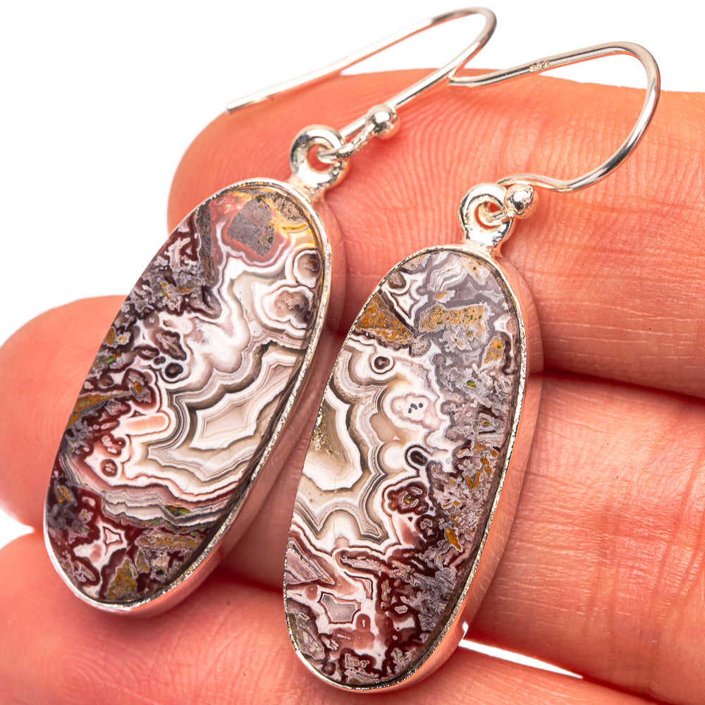 Crazy Lace Agate Earrings 1 5/8" (925 Sterling Silver) E432257
