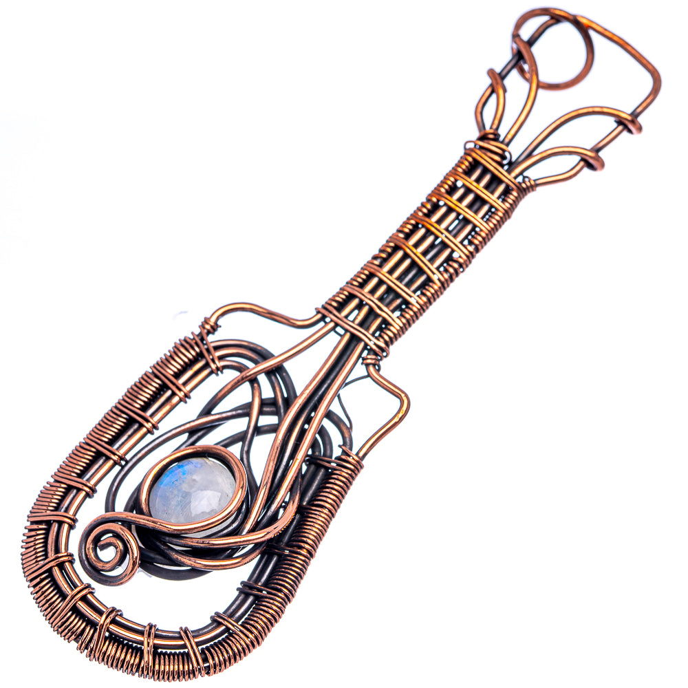 Rainbow Moonstone Wire Wrap Pendant 3 3/4" (Oxidized Copper)