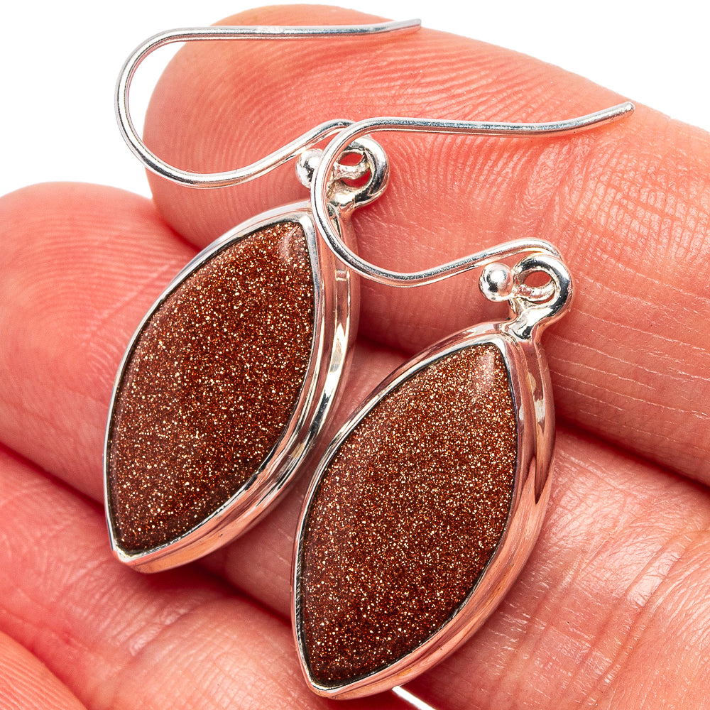 Goldstone Earrings 1 1/2" (.925 Sterling Silver)