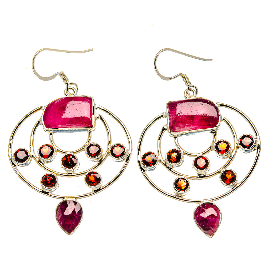 Signature Ruby, Garnet Earrings 2 1/4" (925 Sterling Silver) EARR431987