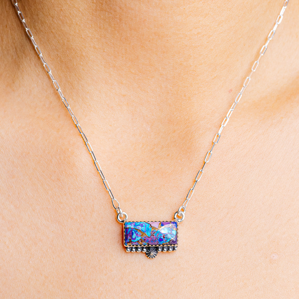 Purple Copper Turquoise Necklace 17 to 19" (.925 Sterling Silver)