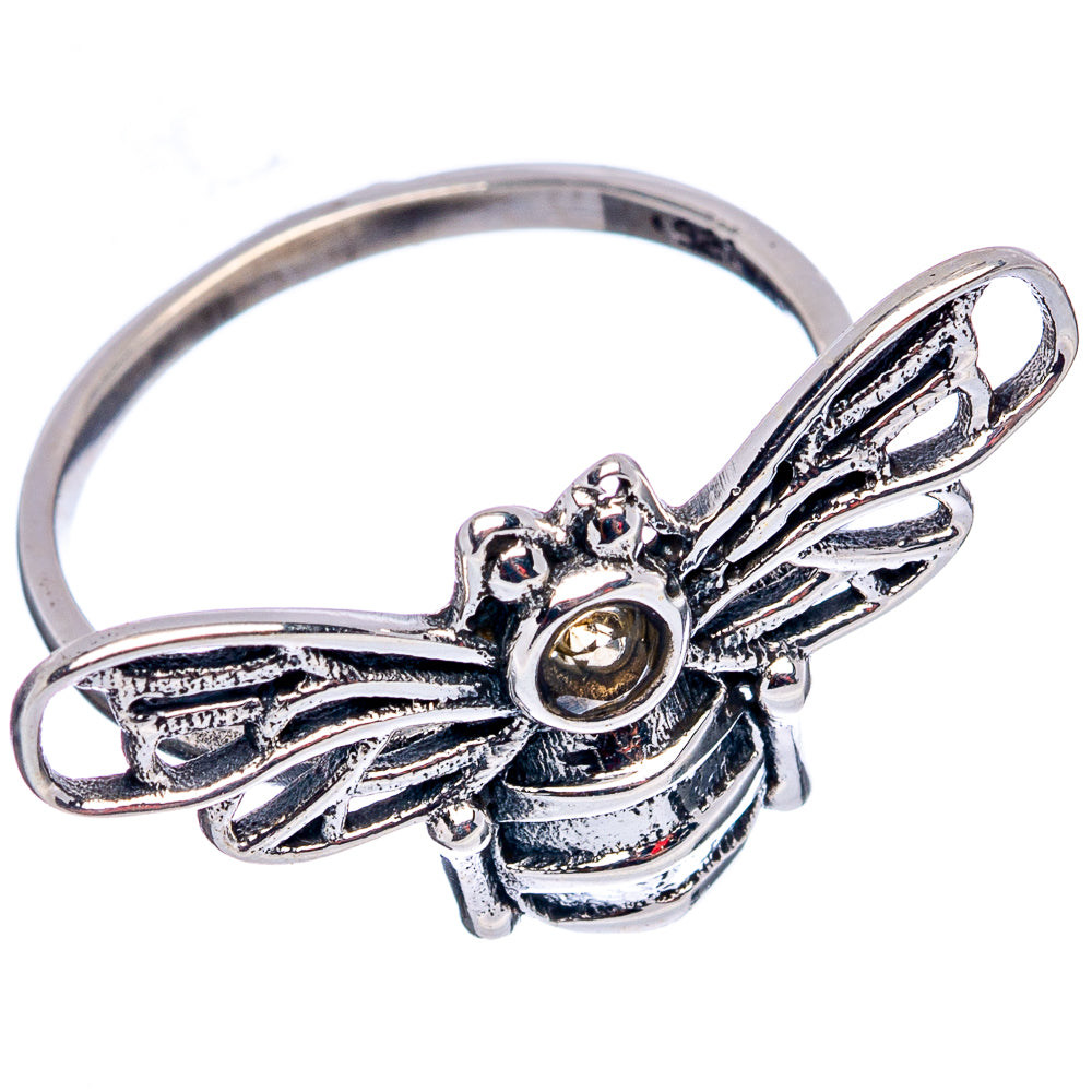Citrine Bee Dainty Ring Size 7.75 (.925 Sterling Silver)