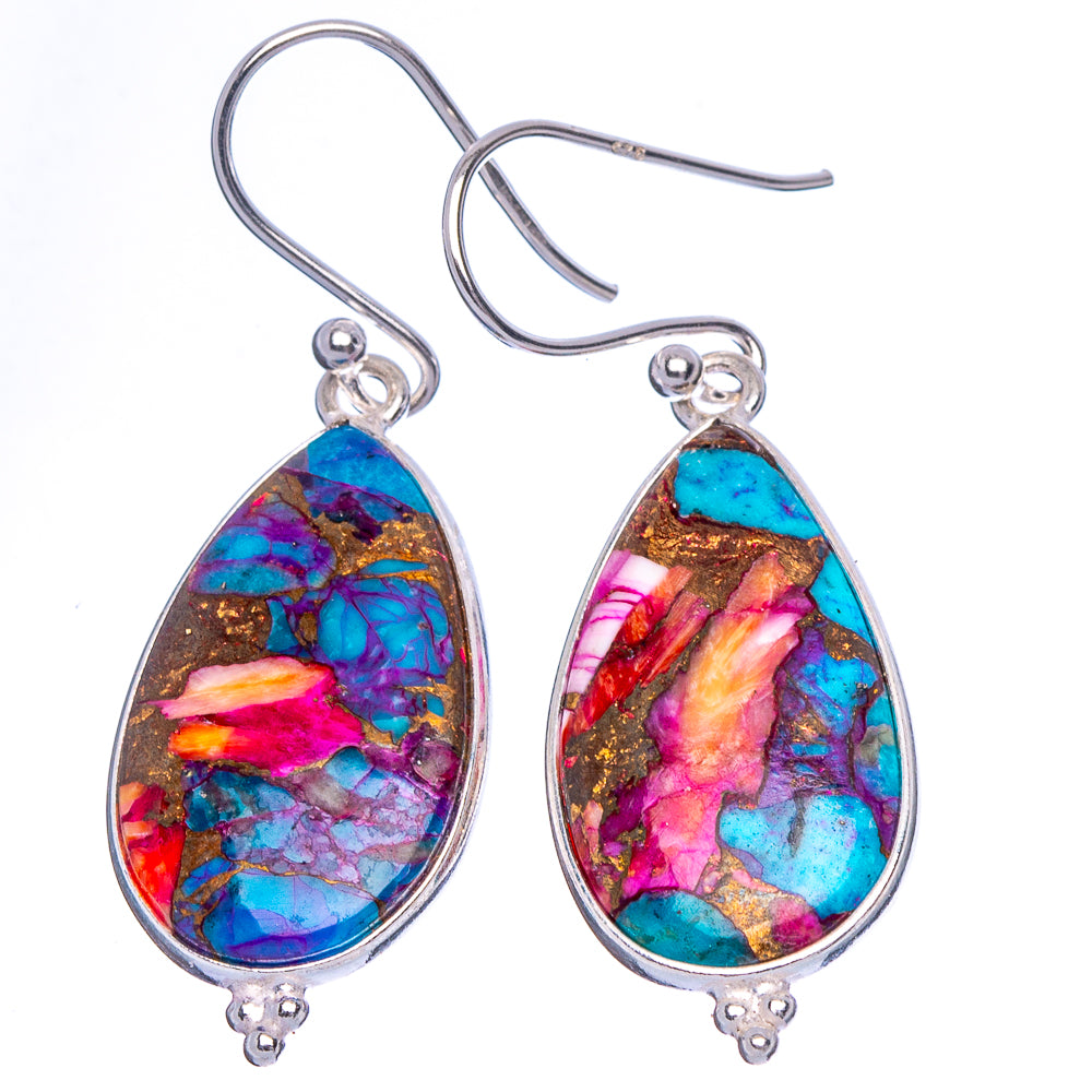 Kingman Pink Dahlia Turquoise Earrings 1 5/8" (925 Sterling Silver) E1906