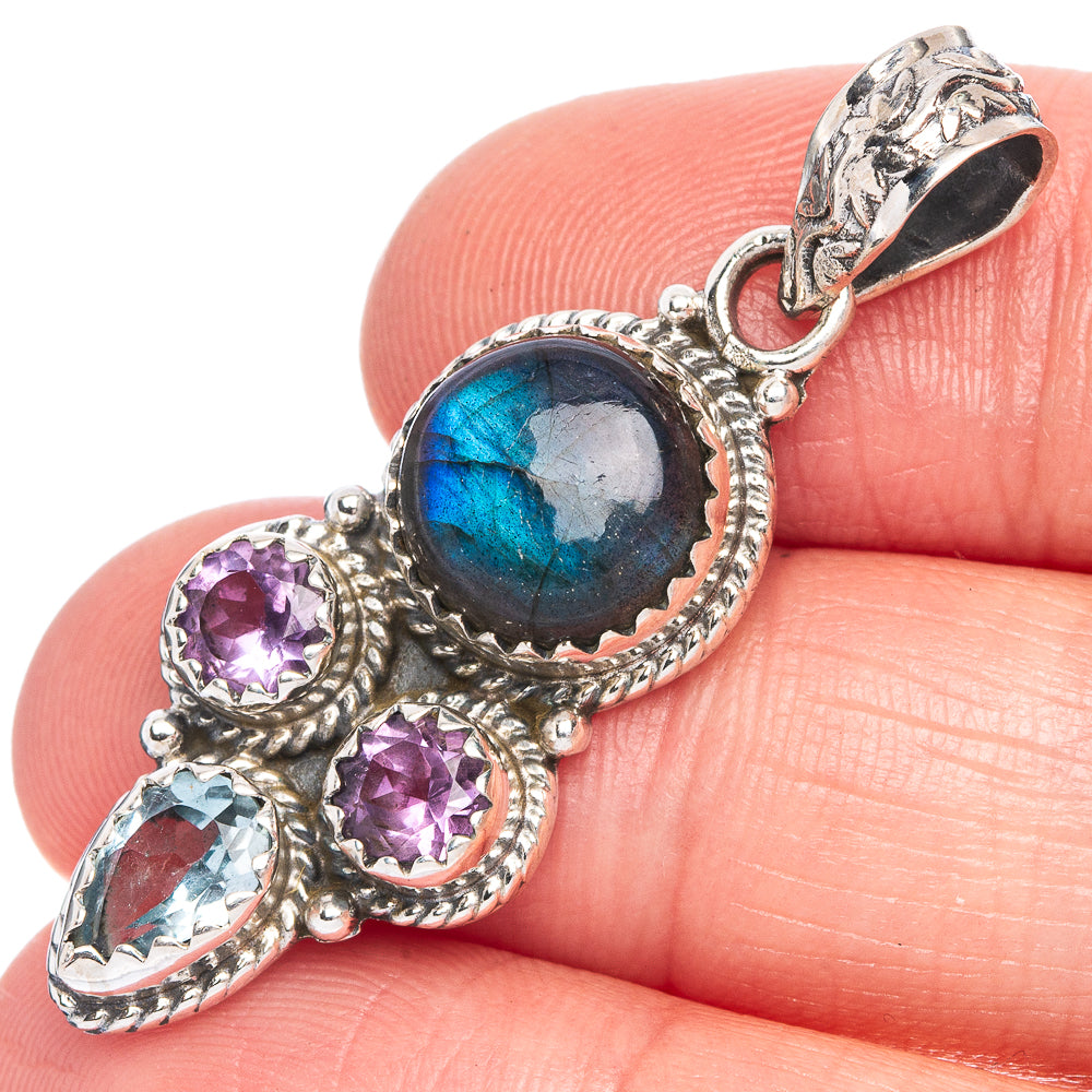 Labradorite, Amethyst, Blue Topaz Pendant 1 5/8" (925 Sterling Silver) P40245