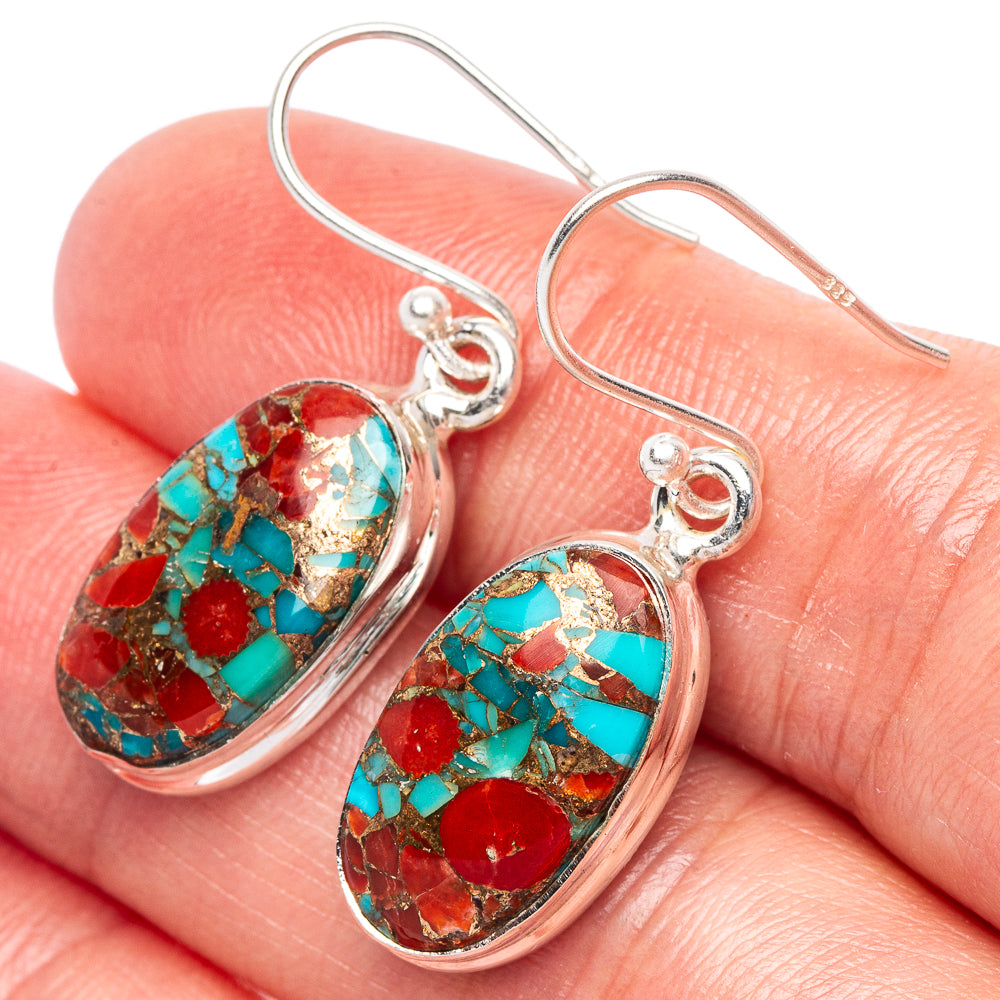 Coral Turquoise Matrix Earrings 1 3/8" (925 Sterling Silver) E2409