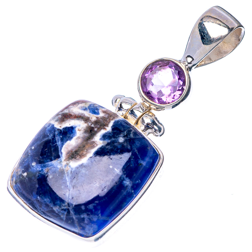 Sodalite, Amethyst Pendant 1 3/8" (925 Sterling Silver) P41071