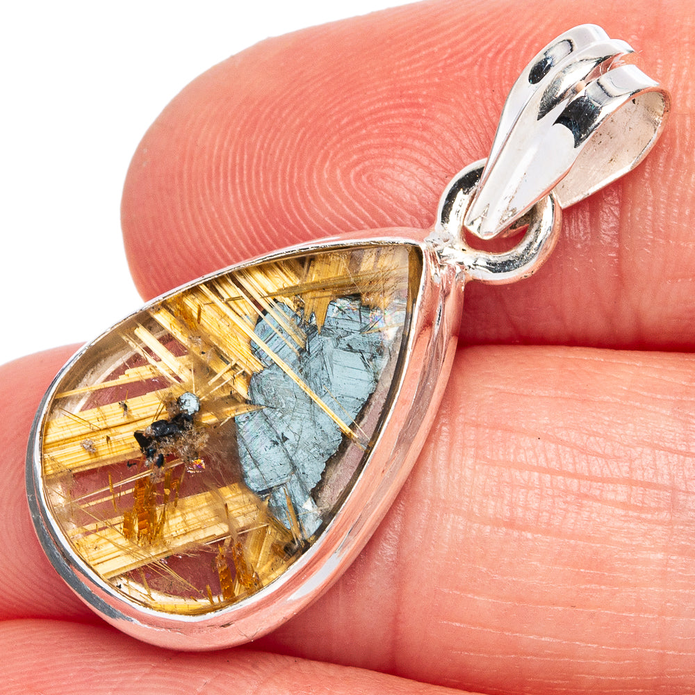 Rare Half Star Rutilated Quartz Pendant 1 3/8" (925 Sterling Silver) P40381
