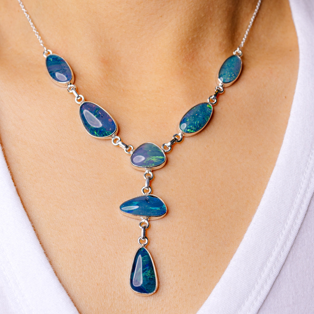 Rare Triplet Opal Necklace 17 To 18 5/8" (925 Sterling Silver) N90110