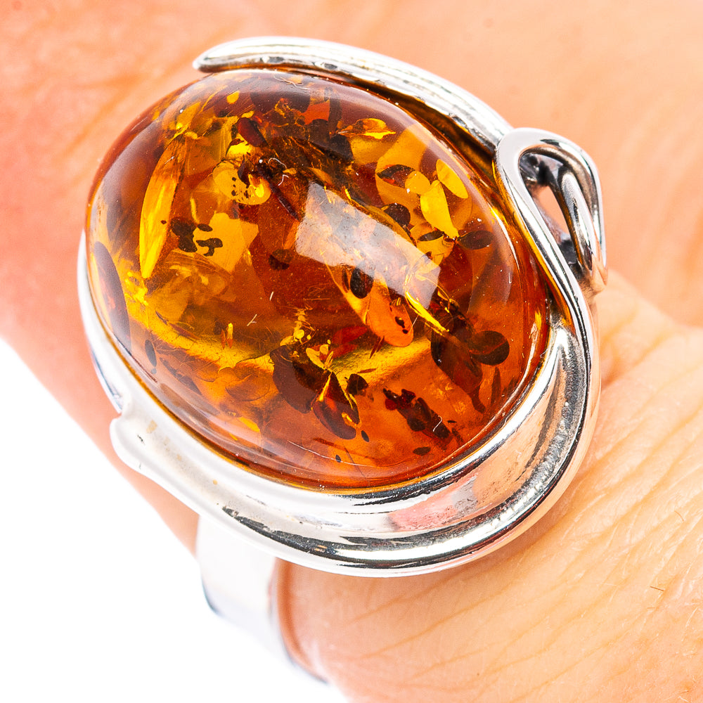 Baltic Amber Leaf Ring Size 6 Adjustable (.925 Sterling Silver)