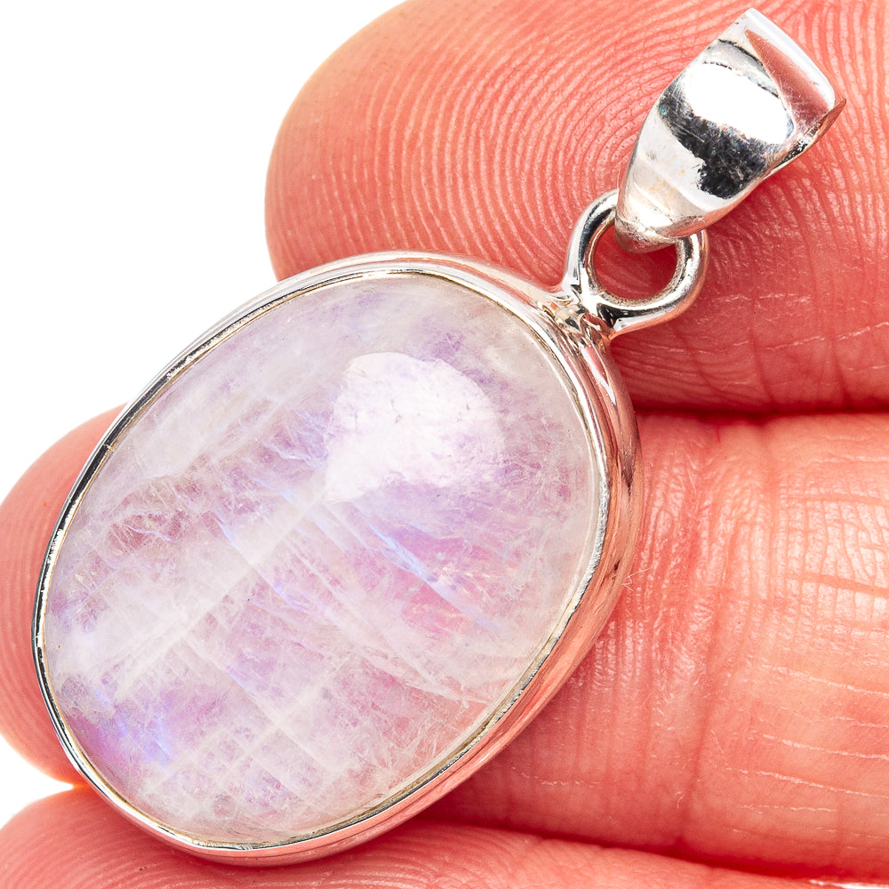 Rainbow Moonstone Pendant 1 1/4" (.925 Sterling Silver)