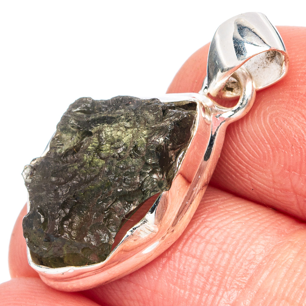 Rare Moldavite Pendant 1 1/8" (925 Sterling Silver) P43520
