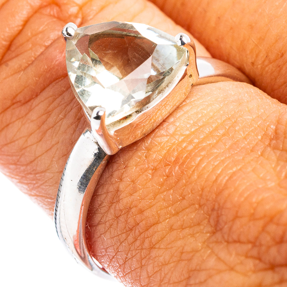 Faceted Green Amethyst Ring Size 9 (.925 Sterling Silver)