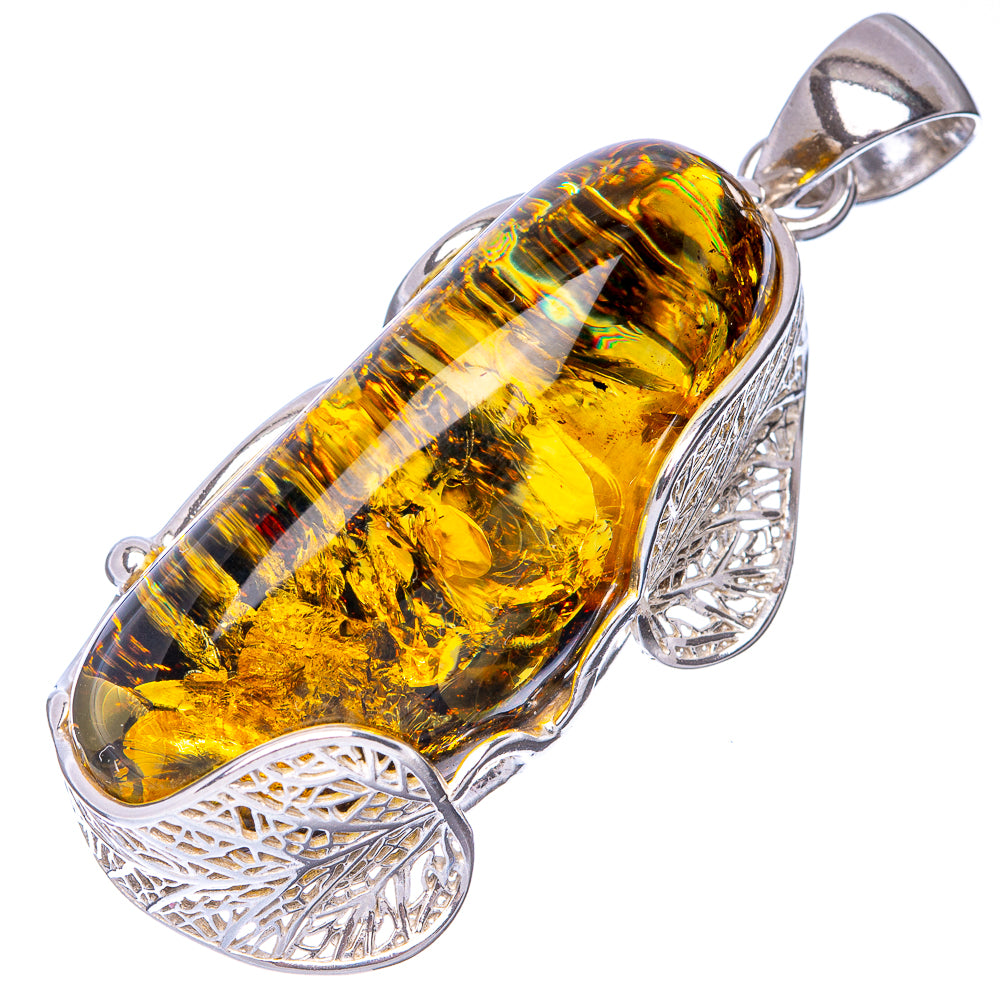 Anasilvercos Baltic Amber Pendant 2 1/8" (925 Sterlnig Silver)