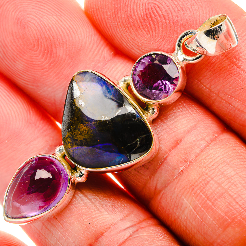 Boulder Opal, Amethyst Pendant 2" (925 Sterling Silver) PD38275