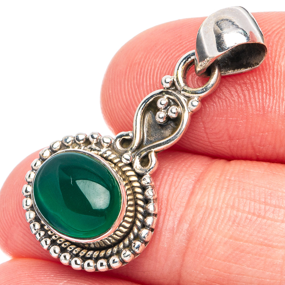 Dainty Green Onyx Pendant 1 1/4" (925 Sterling Silver) P45312