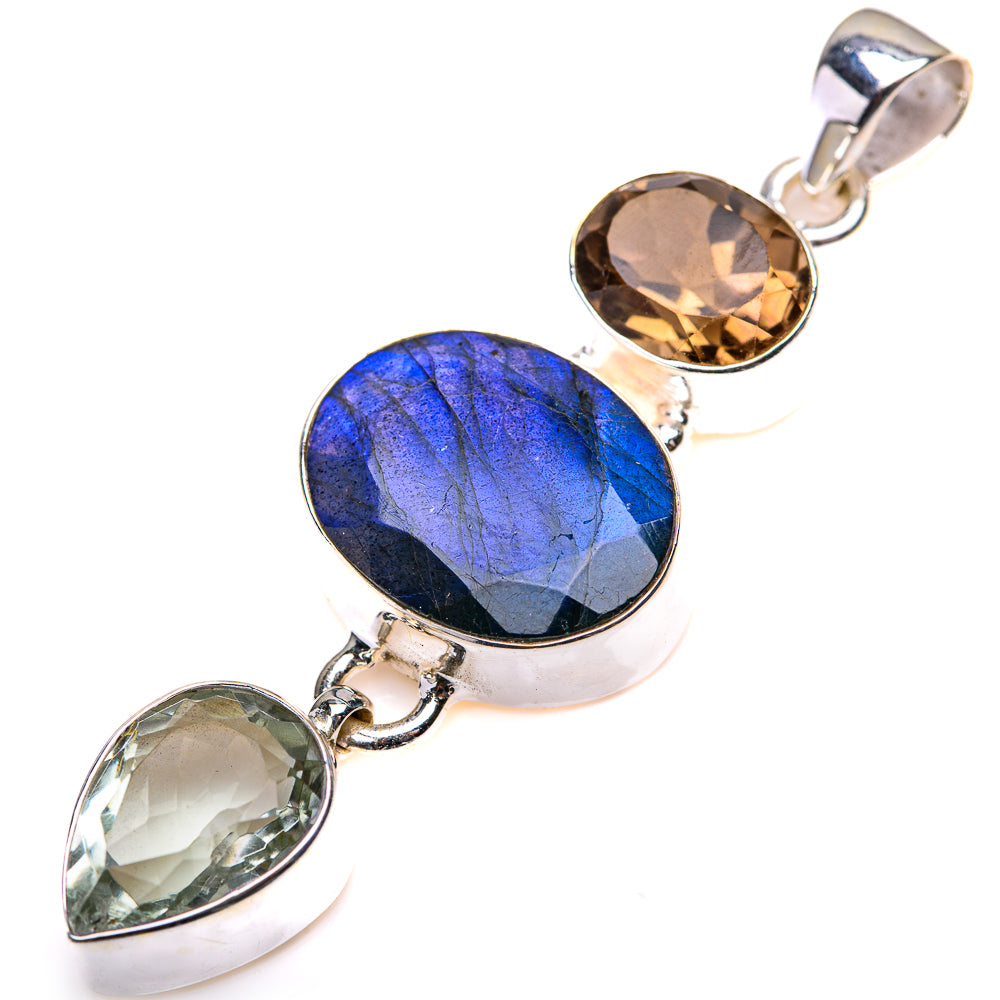 Labradorite, Green Amethyst, Smoky Quartz Pendant 2 1/4" (925 Sterling Silver) PD38503