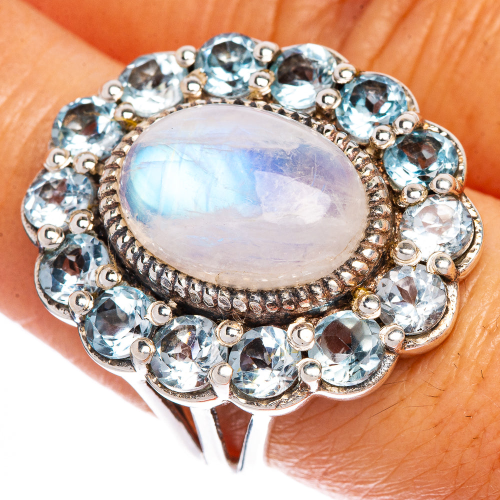 Large Rainbow Moonstone Ring Size 8 (925 Sterling Silver) R147296
