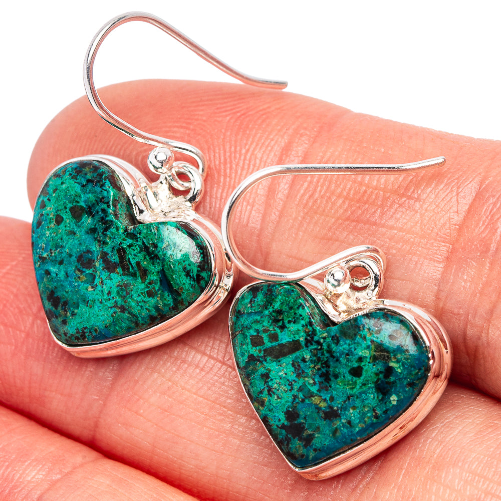 Chrysocolla Heart Earrings 1 1/8" (.925 Sterling Silver)