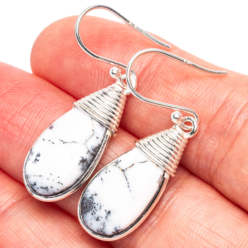 Dendritic Opal Earrings 1 1/2" (925 Sterling Silver) E1930