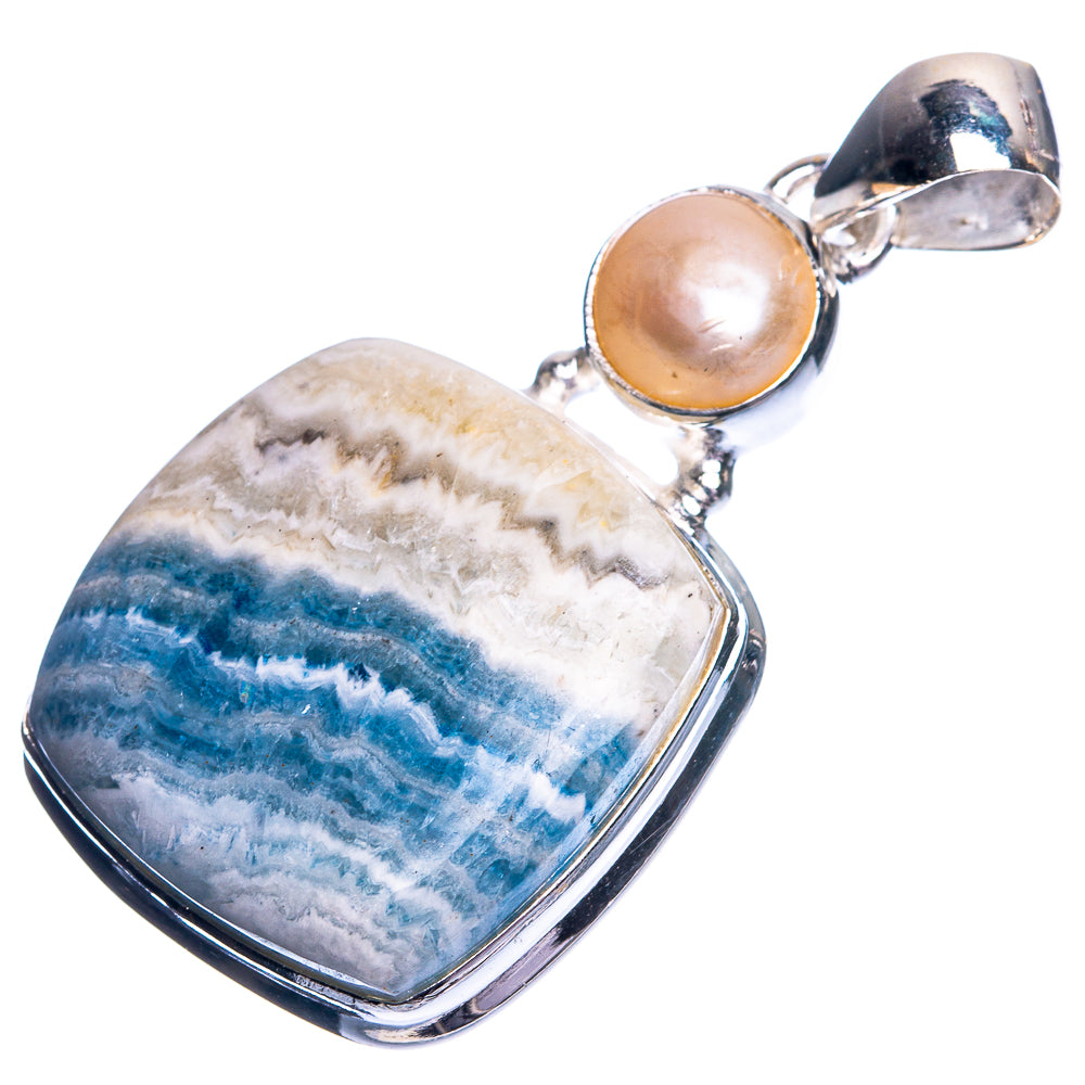 Blue Scheelite, Cultured Pearl Pendant 1 5/8" (925 Sterling Silver) P39221