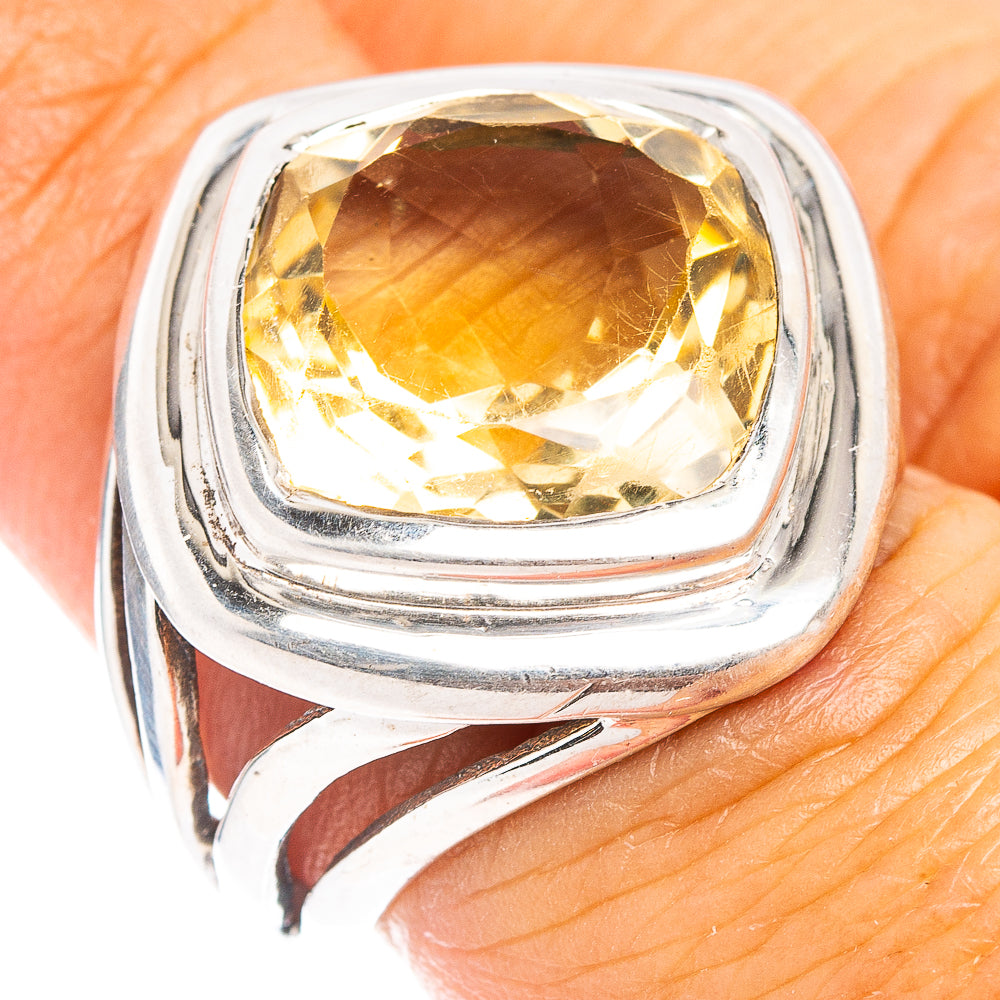 (Classic Series) Lemon Quartz Ring Size 5.5 (.925 Sterling Silver)