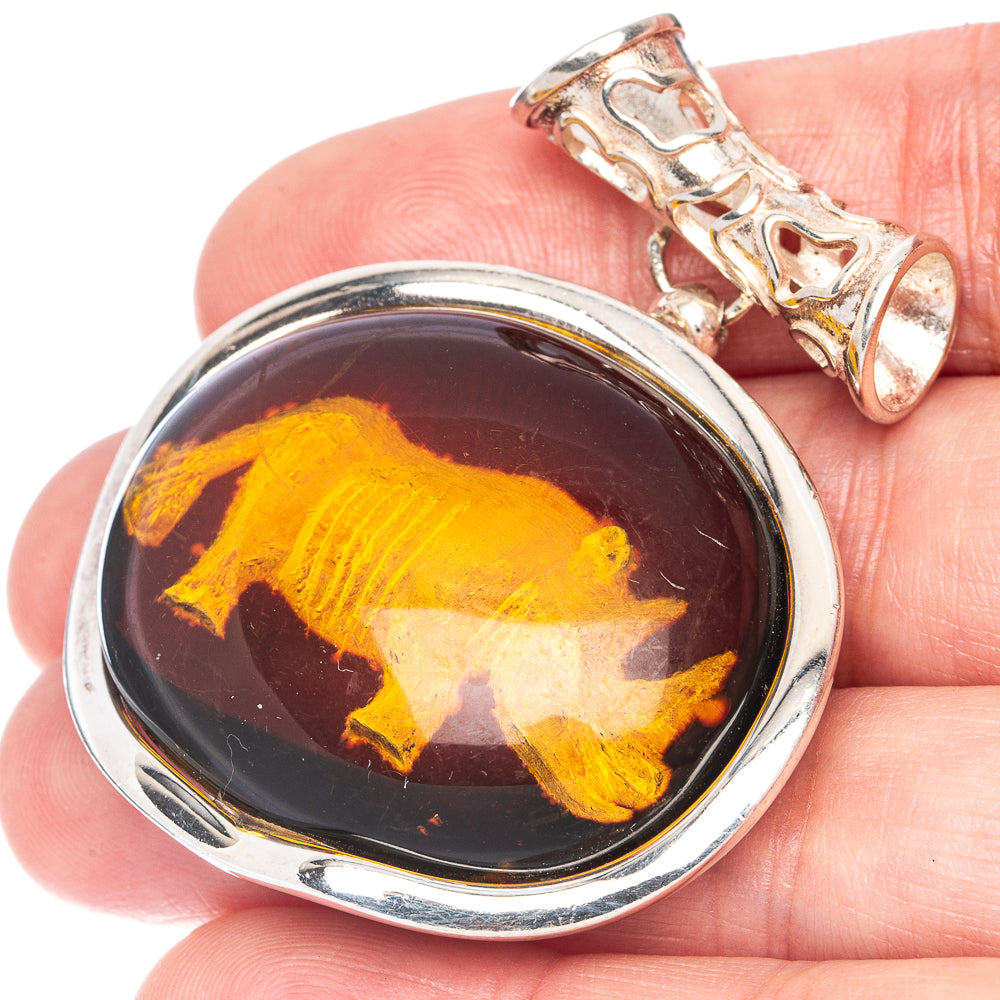 Anasilvercos Baltic Amber Cameo Pendant 1 7/8" (925 Sterlnig Silver)