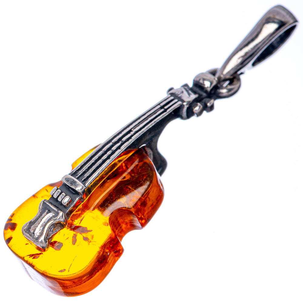 Baltic Amber Violin Dainty Pendant 1 1/4" (925 Sterling Silver) P39938