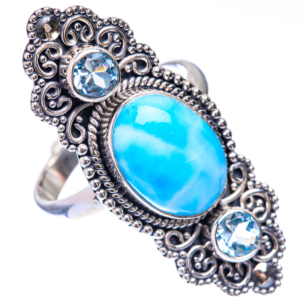 Large Larimar, Blue Topaz Ring Size 10.75 (925 Sterling Silver) R141677