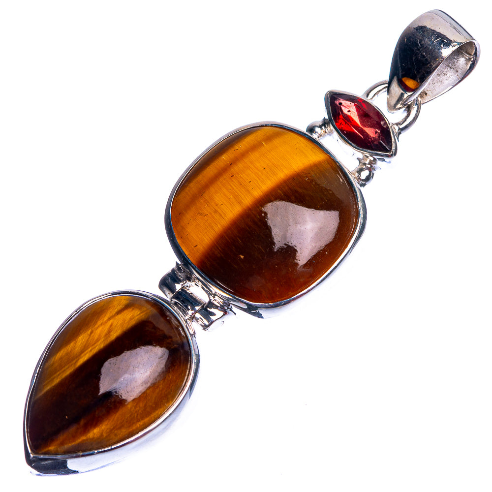 Tiger Eye, Garnet 925 Sterling Silver Pendant 2 1/8"