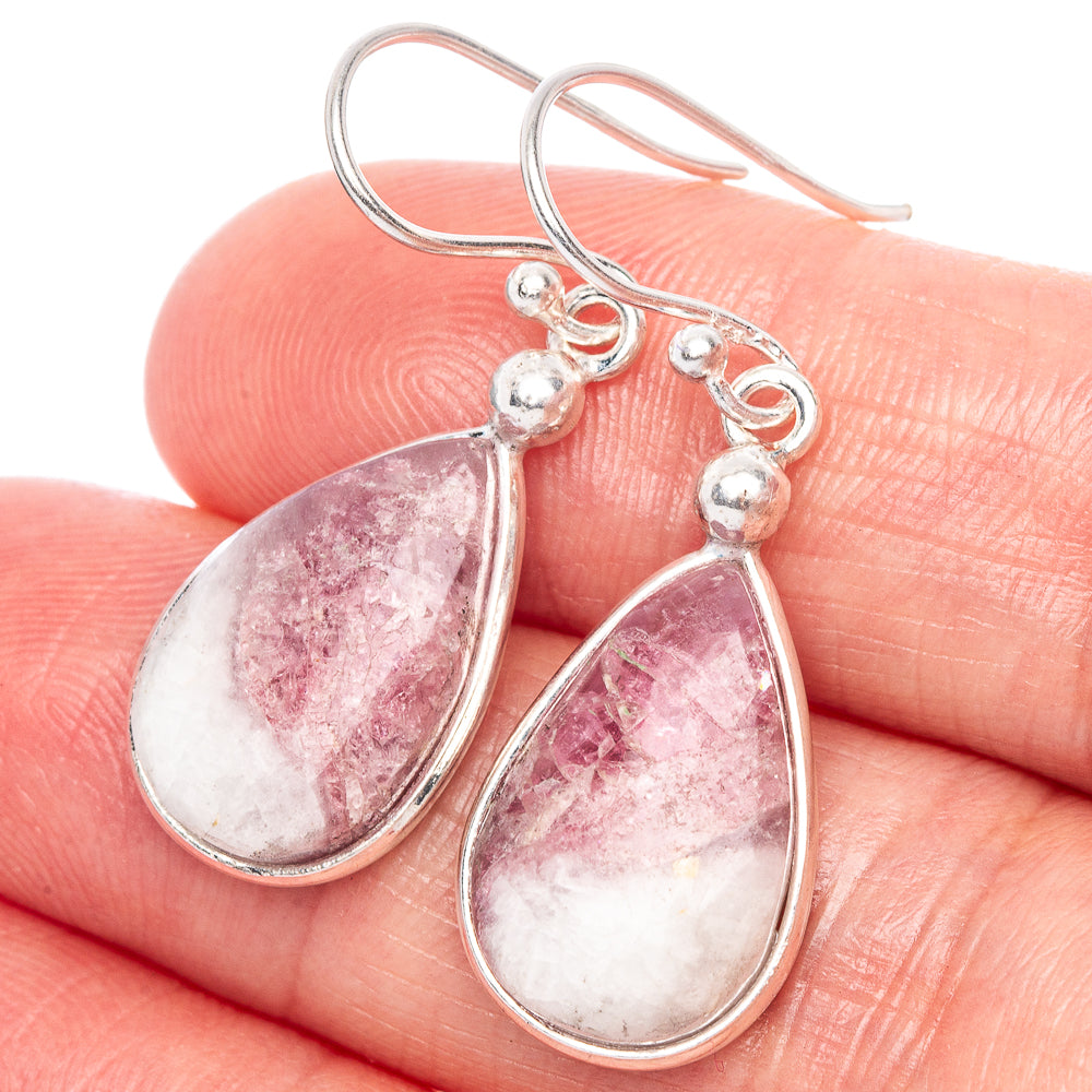 Pink Tourmaline In Quartz Earrings 1 3/8" (925 Sterling Silver) E1144