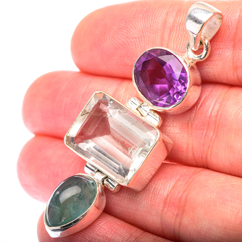 White Quartz, Amethyst, Blue Fluorite Pendant 2 1/8" (925 Sterling Silver) PD38576