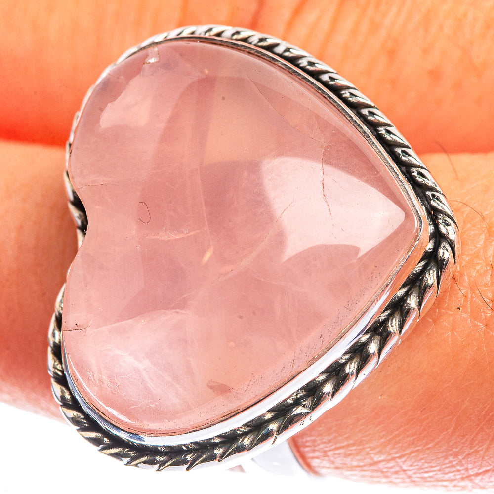 Large Rose Quartz 925 Sterling Silver Ring Size 9