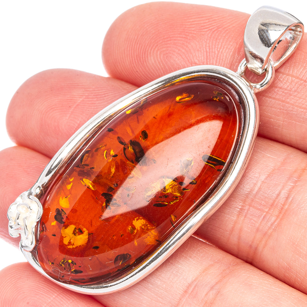 Anasilvercos Baltic Amber Pendant 2" (925 Sterlnig Silver)