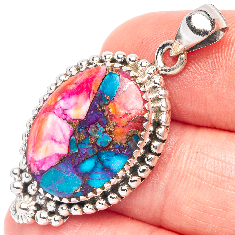 Kingman Pink Dahlia Turquoise Pendant 1 5/8" (925 Sterling Silver) P44545