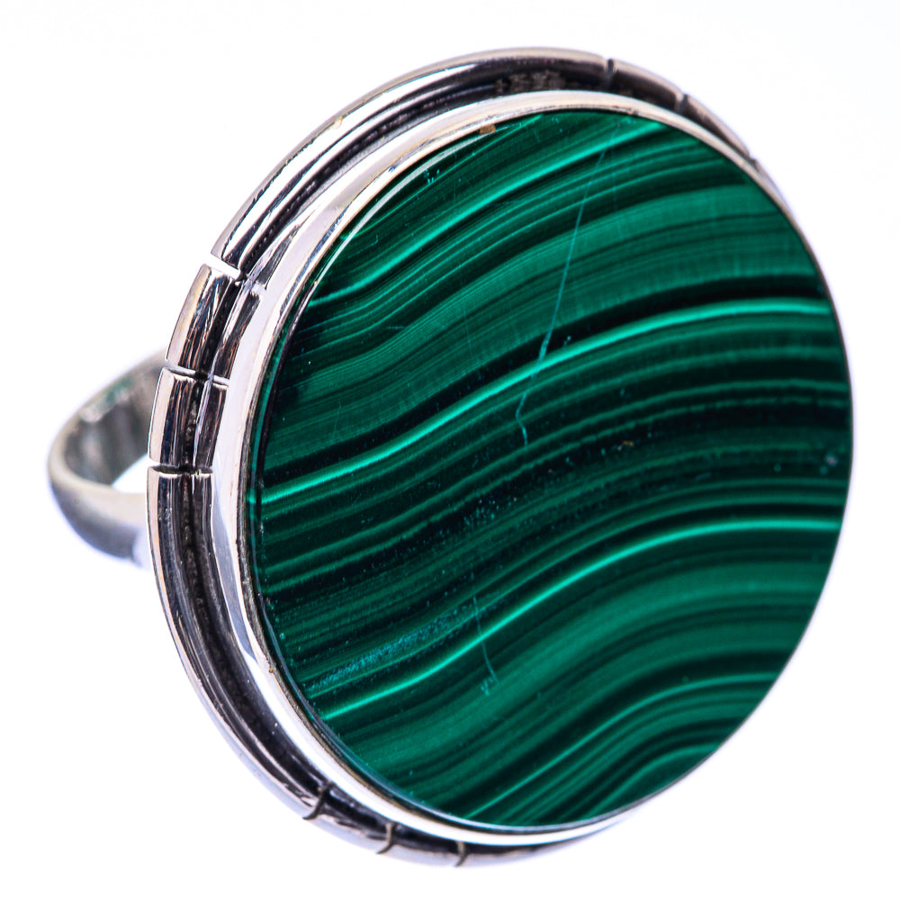 Large Malachite Coin Ring Size 8.5 (925 Sterling Silver) R141227