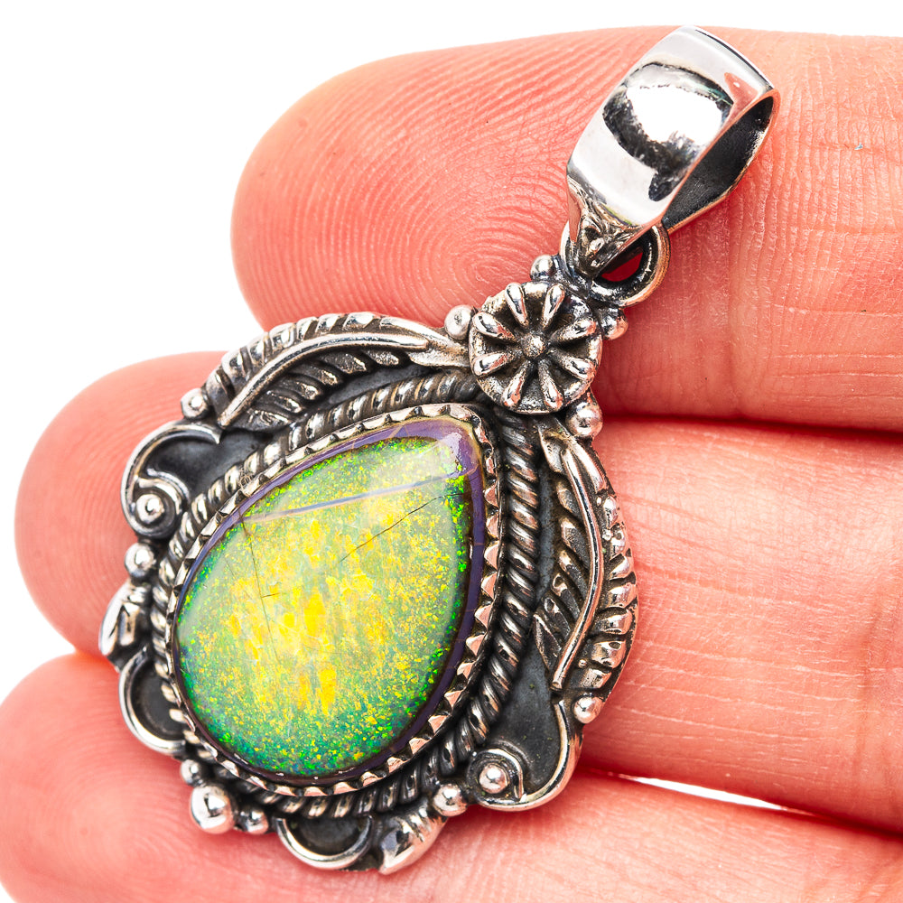 Native Style Sterling Opal Pendant 1 5/8" (.925 Sterling Silver)