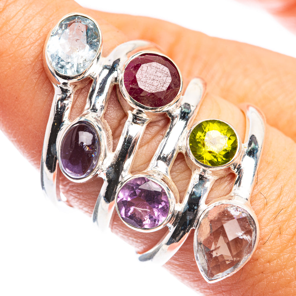 Large Blue Topaz, Tanzanite, Ruby, Amethyst, Peridot, White Quartz Ring Size 8 (925 Sterling Silver) RING143327