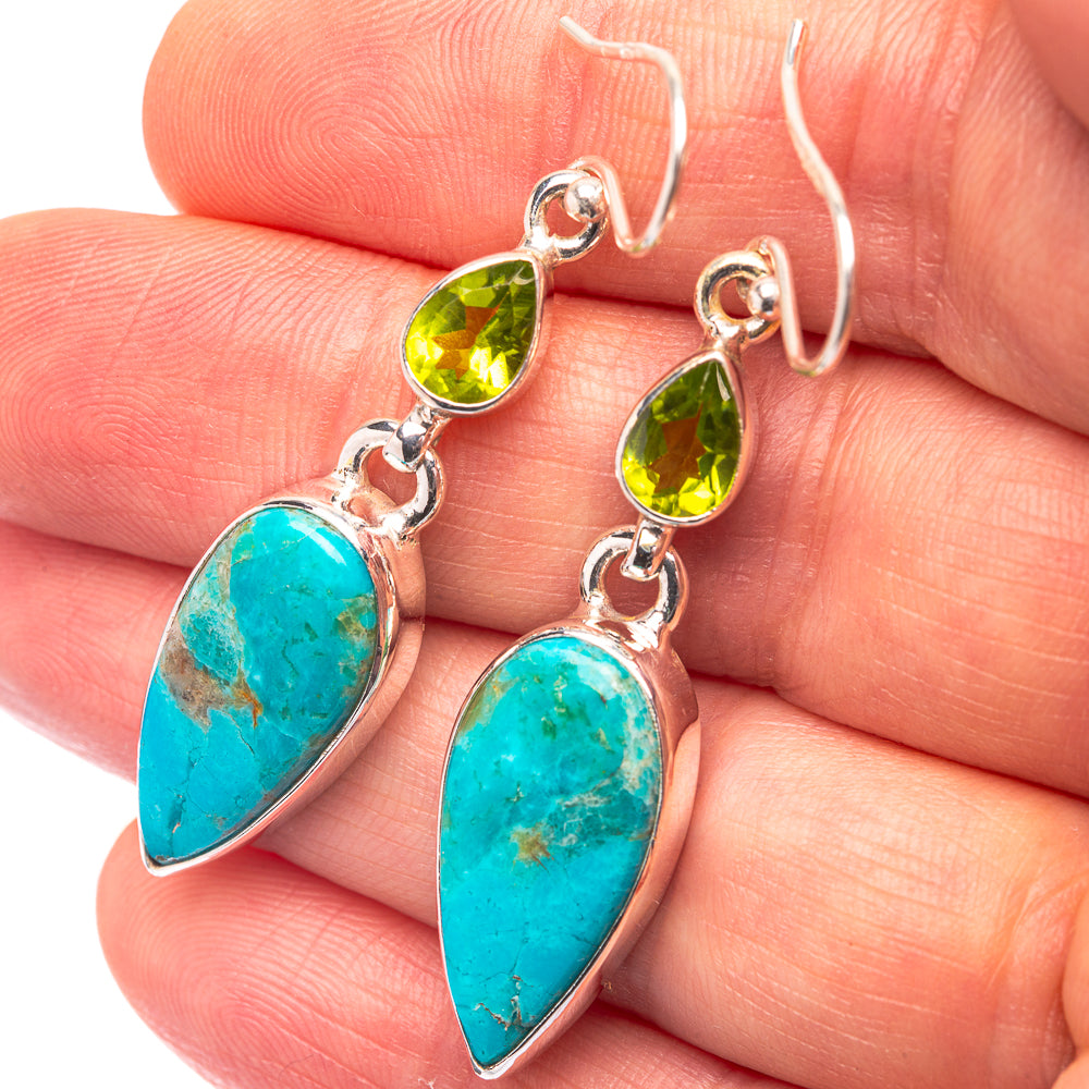 Chrysocolla, Peridot 925 Sterling Silver Earrings 1 7/8" (925 Sterling Silver) EARR432218