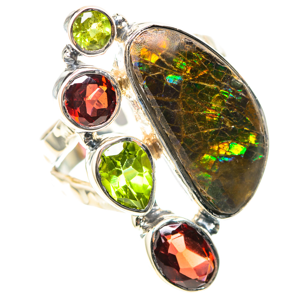 Signature Ammolite, Garnet, Peridot Ring Size 8 (925 Sterling Silver) RING138274