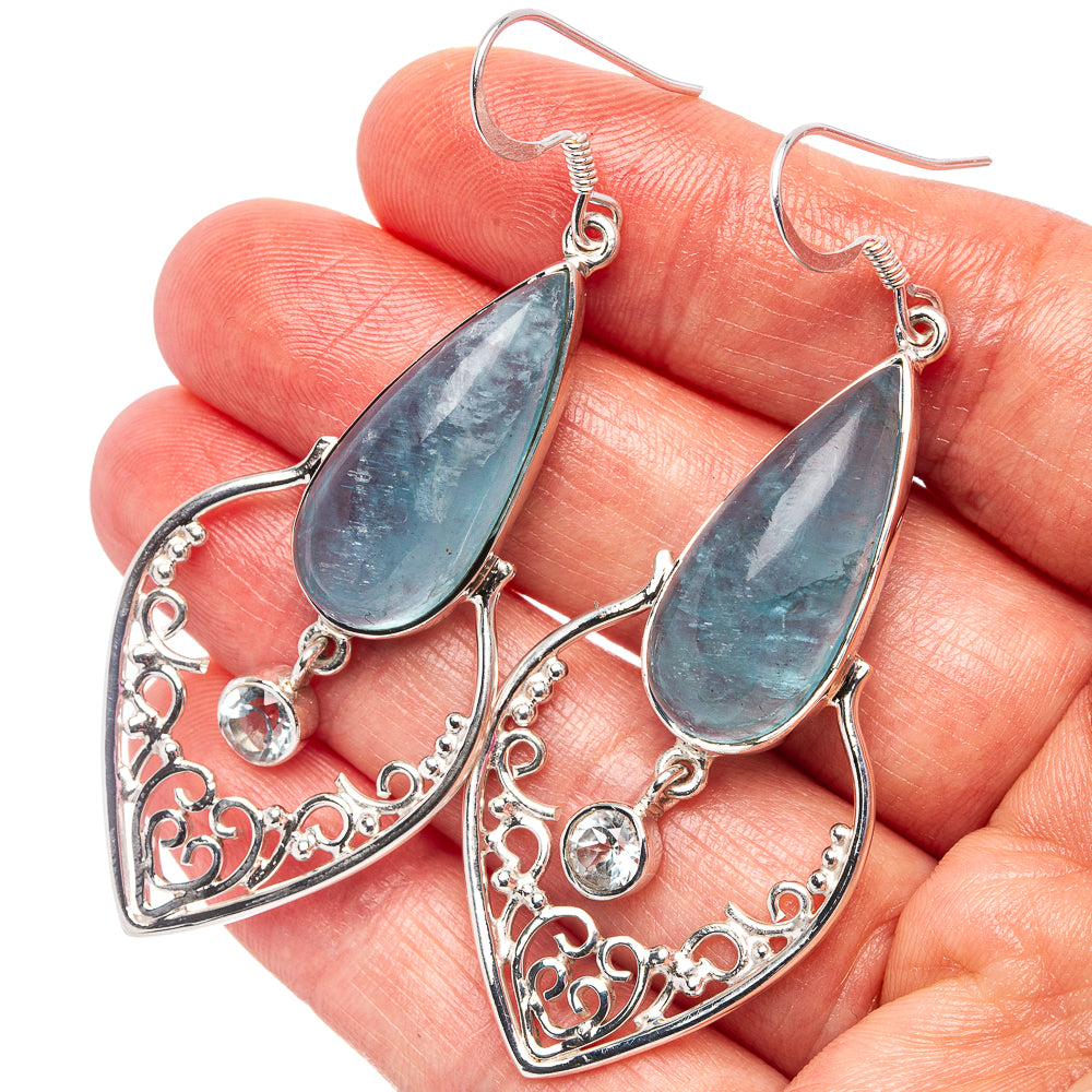 Signature Aquamarine, Blue Topaz Earrings 2 5/8" (.925 Sterling Silver)