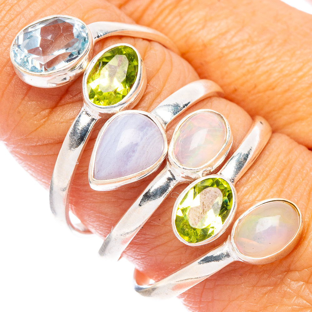 Large Blue Lace Agate, Blue Topaz, Ethiopian Opal, Peridot Ring Size 9.25 (925 Sterling Silver) R7067
