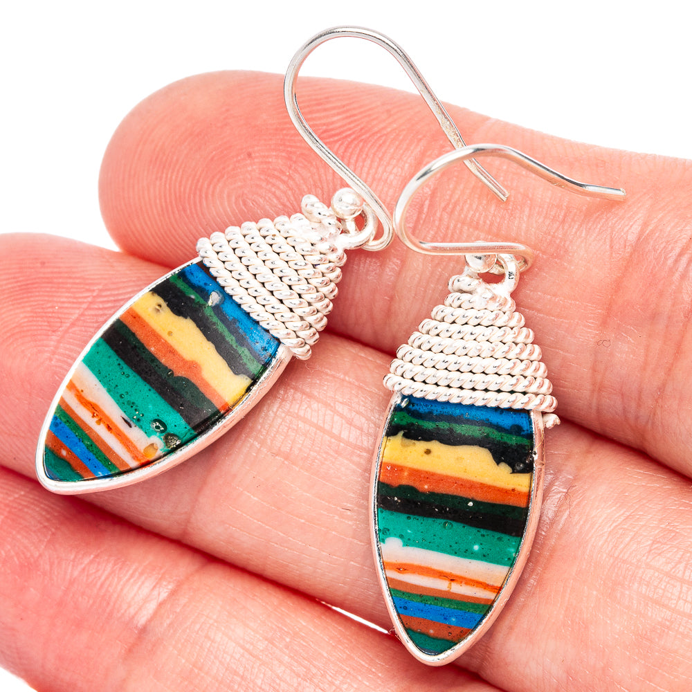 Rainbow Calsilica Earrings 1 1/2" (925 Sterling Silver) E433250