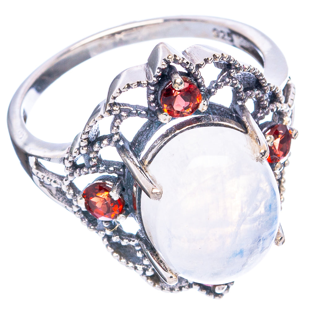 Rainbow Moonstone, Garnet Ring Size 8.75 (925 Sterling Silver) R4796