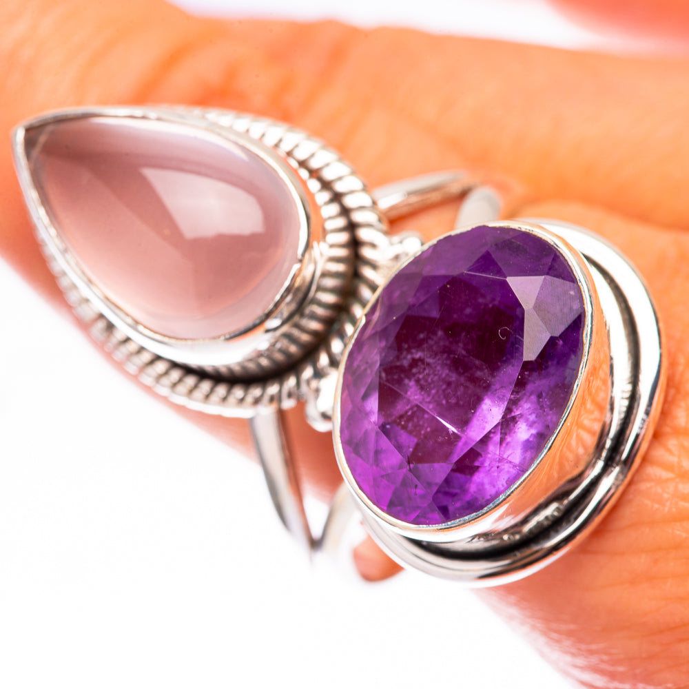 Large Rose Quartz, Amethyst 925 Sterling Silver Ring Size 10.75 (925 Sterling Silver) RING140406