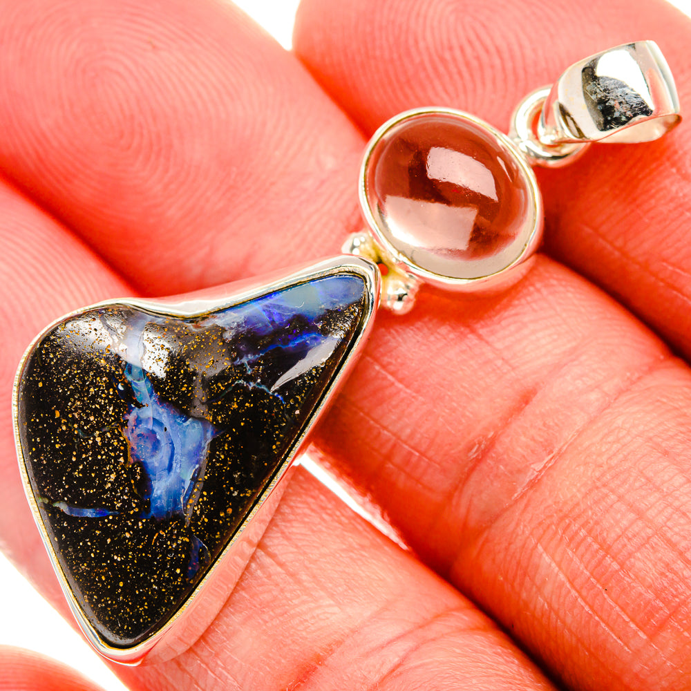 Boulder Opal, White Quartz 925 Sterling Silver Pendant 2" (925 Sterling Silver) PD38424
