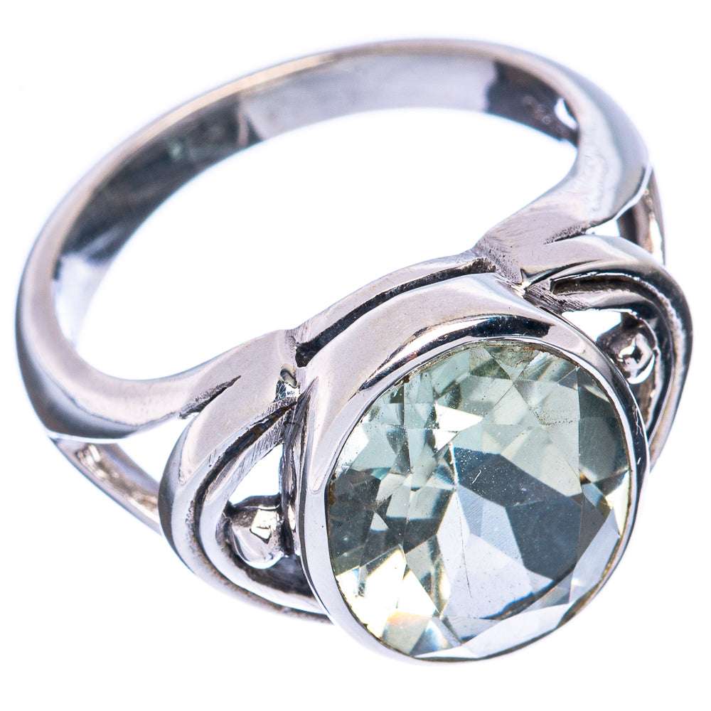 Faceted Green Amethyst Ring Size 7 (925 Sterling Silver) R3102
